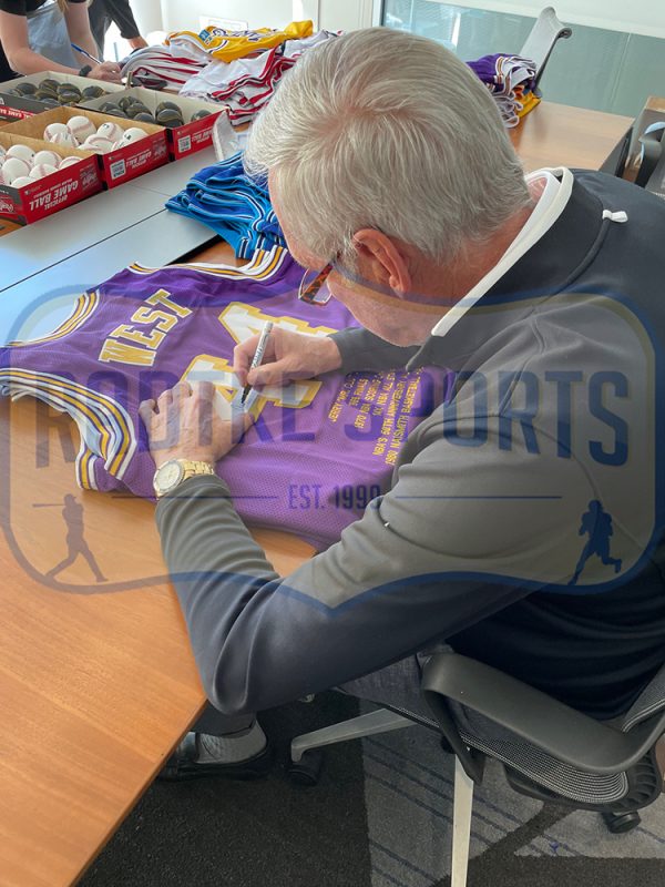 Jerry West Signed Los Angeles Custom Stat Purple Jersey With "The Logo" Inscription - Image 3