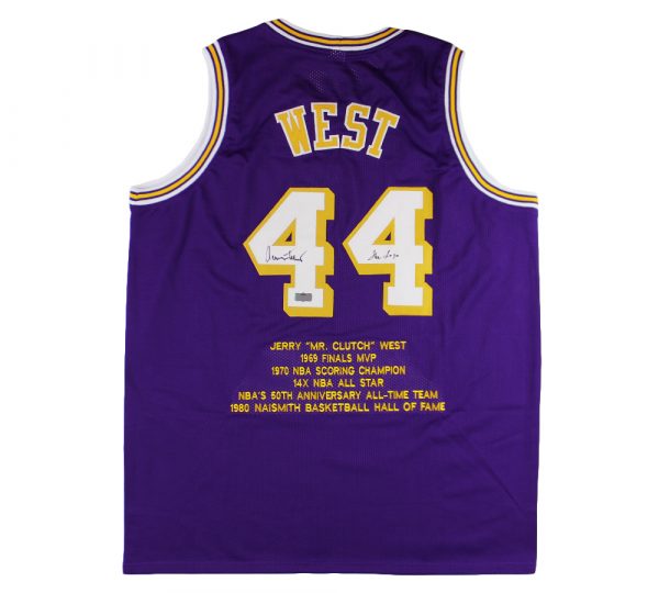 Jerry West Signed Los Angeles Custom Stat Purple Jersey With "The Logo" Inscription