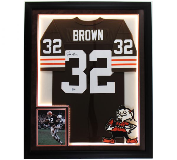 Jim Brown Signed Cleveland Browns LED Framed Mitchell and Ness Premium NFL Jersey - Image 2