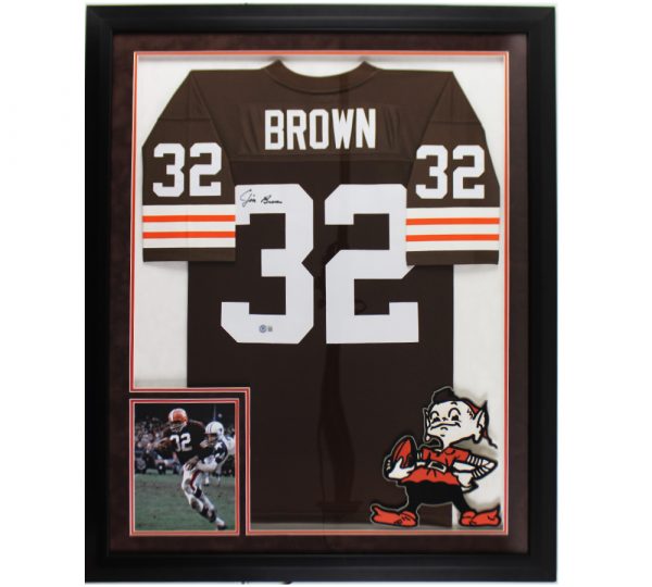 Jim Brown Signed Cleveland Browns LED Framed Mitchell and Ness Premium NFL Jersey