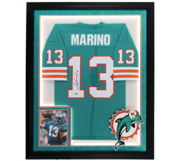 Dan Marino Signed Miami Dolphins LED Framed Mitchell & Ness Teal NFL Jersey - Image 2