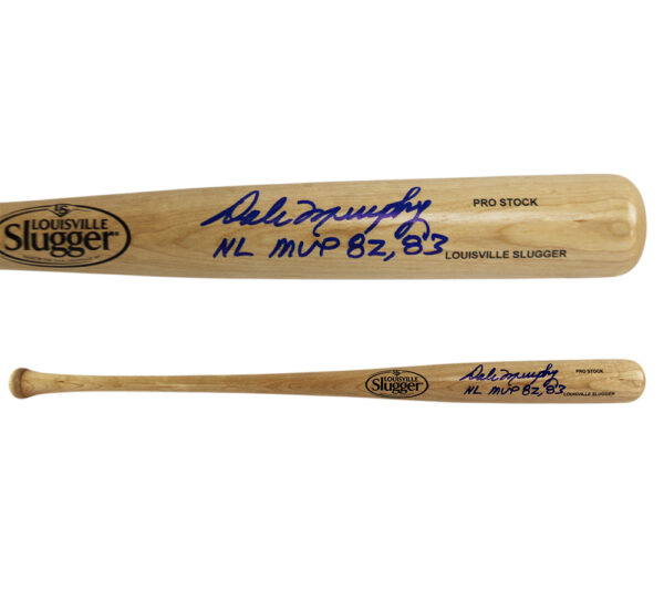 Dale Murphy Signed Atlanta Braves Louisville Slugger MLB Blonde Bat with "NL MVP 82,83" Inscription