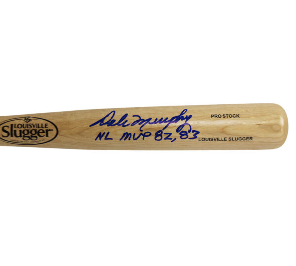 Dale Murphy Signed Atlanta Braves Louisville Slugger MLB Blonde Bat with "NL MVP 82,83" Inscription - Image 2