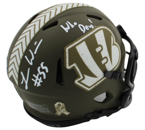 Logan Wilson Signed Cincinnati Bengals Speed Salute to Service NFL Mini Helmet with "Who Dey" Inscription