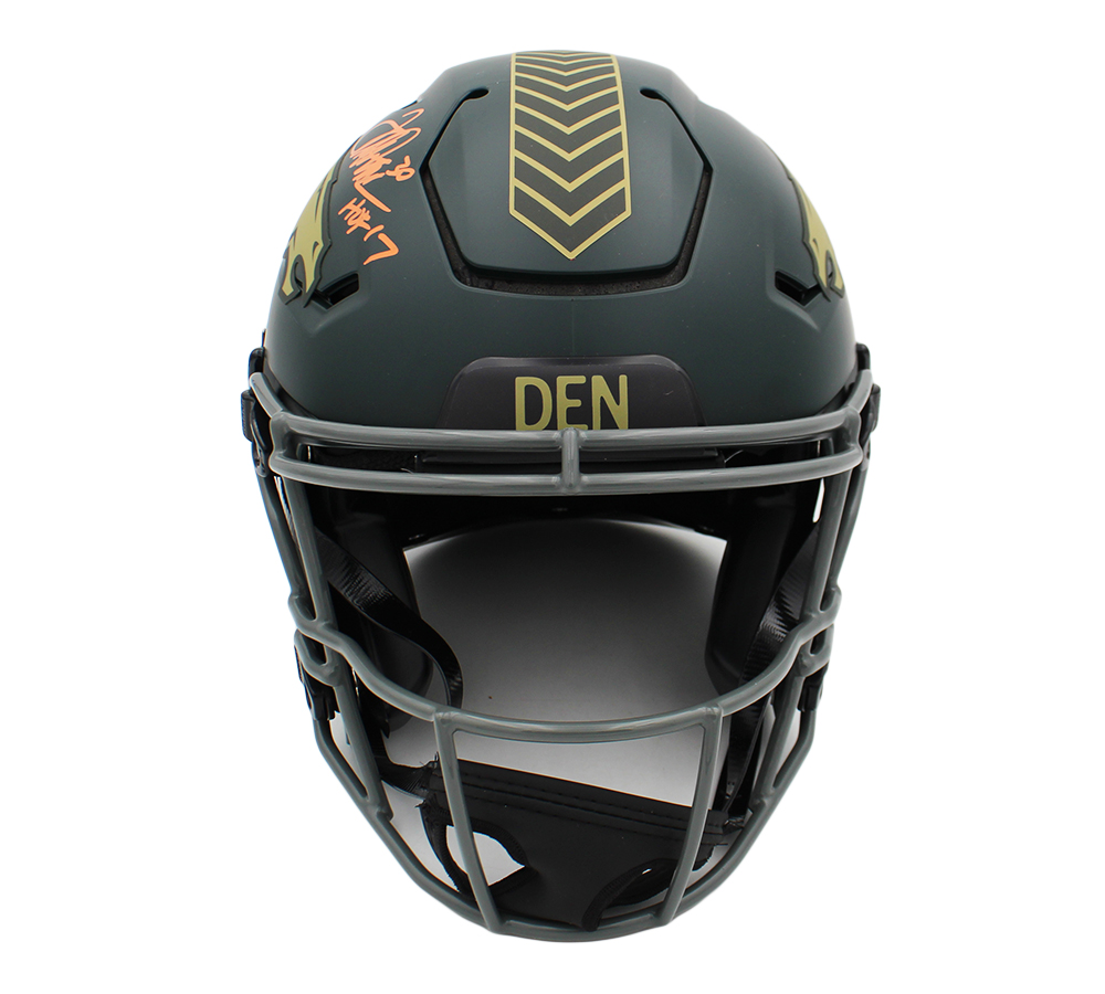 Terrell Davis Signed Denver Broncos Speed Flex Authentic Salute to Service 4 NFL Helmet with "HOF 17" Inscription - Image 3
