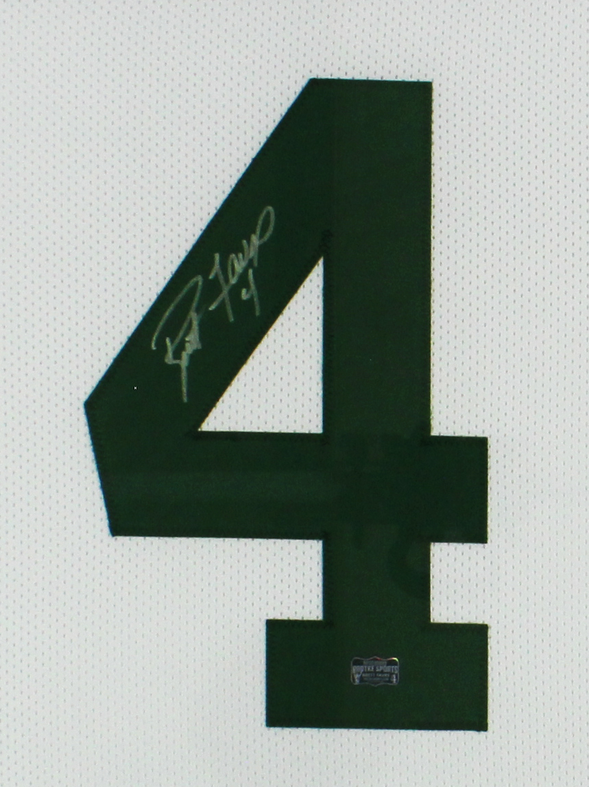 Brett Favre Signed Green Bay Framed Custom White Jersey - Image 2