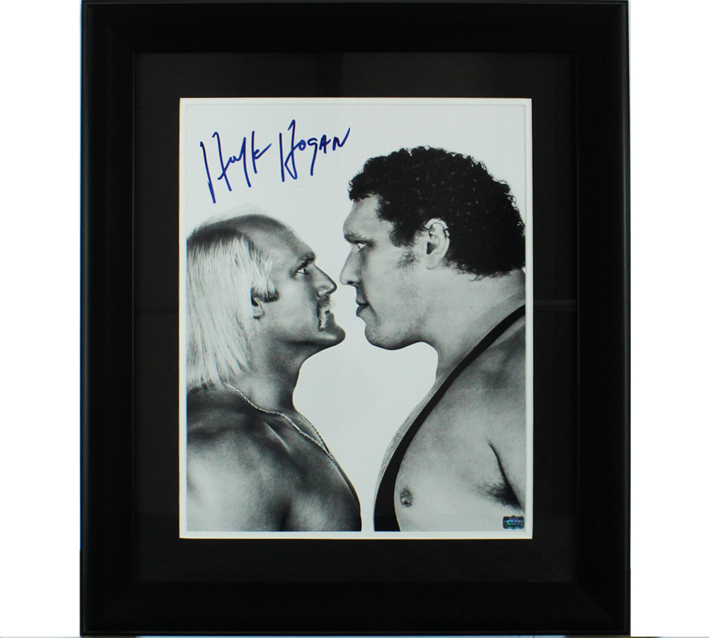 Hulk Hogan Signed Framed 16x20 Black and White Photo with Andre the Giant