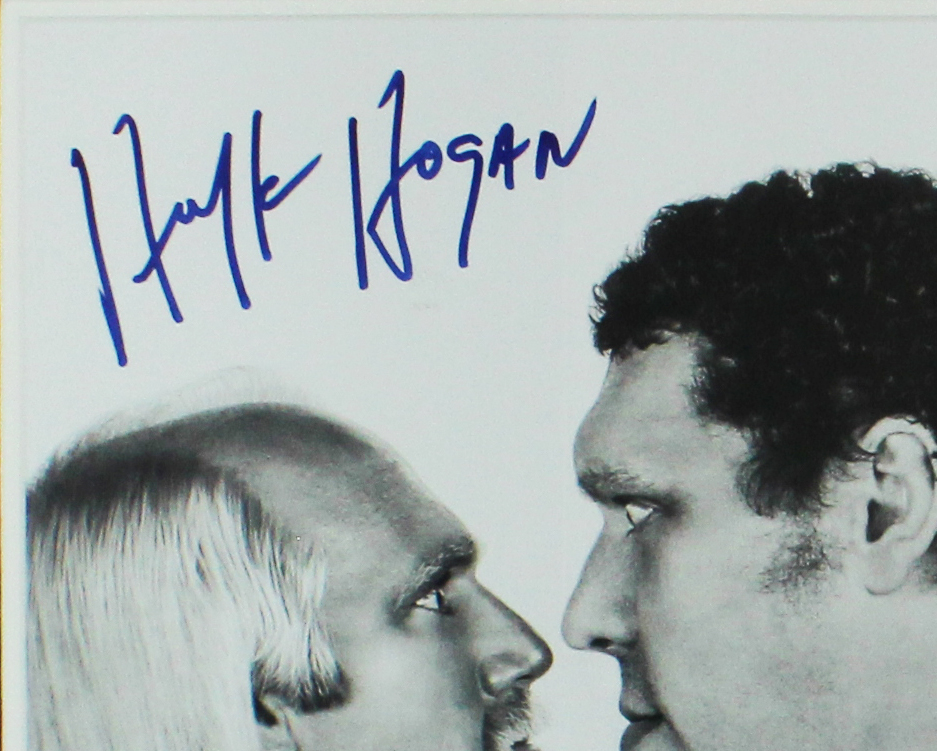 Hulk Hogan Signed Framed 16x20 Black and White Photo with Andre the Giant - Image 2