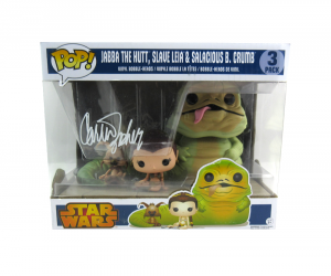 Carrie Fisher Signed Funko Pop! Star Wars Princess Leia, Jabba the Hut & Salacious B. Crumb Bobblehead Toy-0
