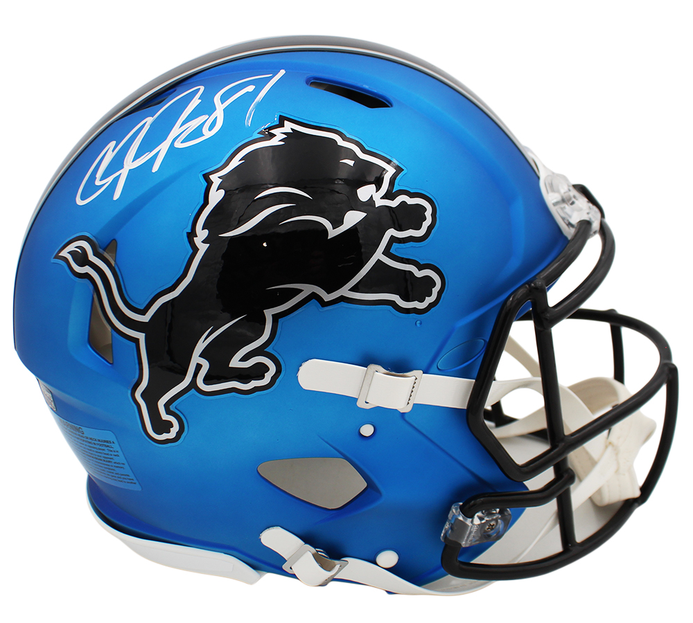 Calvin Johnson Signed Detroit Lions Speed Authentic Alternate 2024 Dark Blue NFL Helmet - Image 2