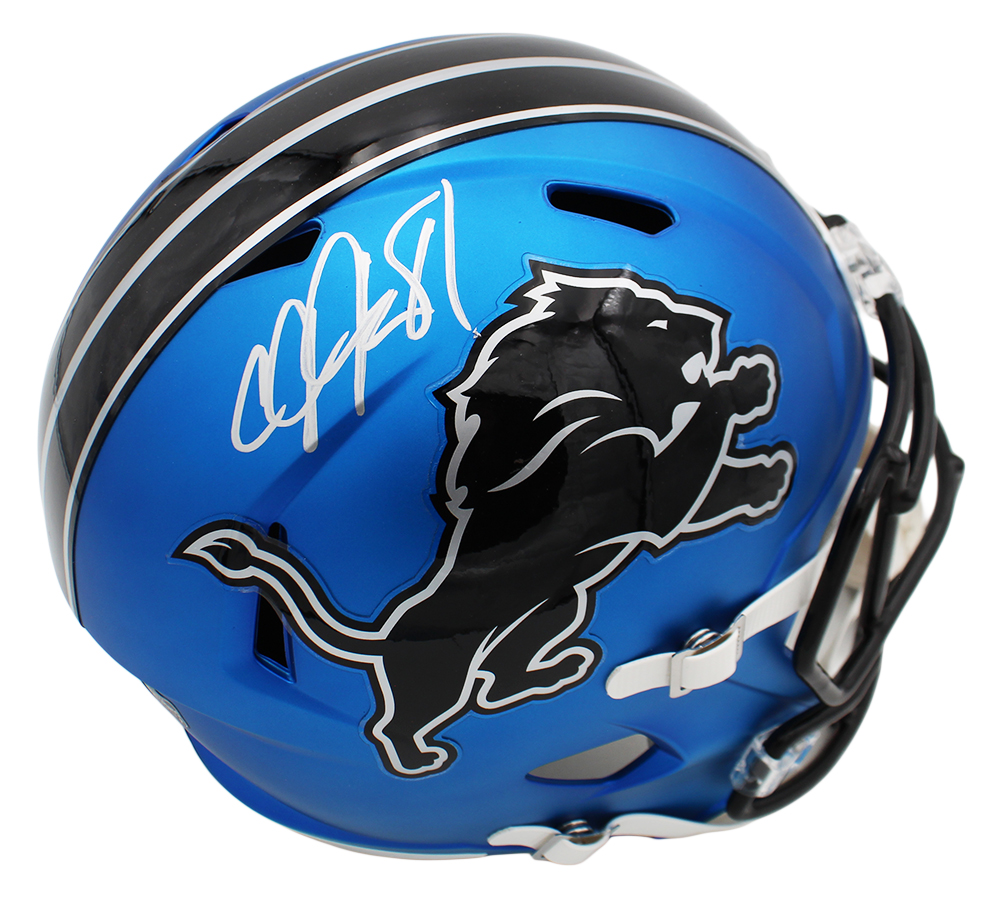 Calvin Johnson Signed Detroit Lions Speed Full Size Alternate 2024 Dark Blue NFL Helmet