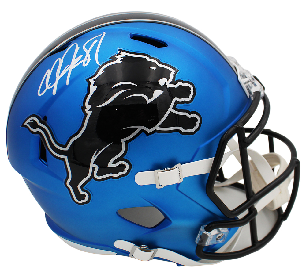 Calvin Johnson Signed Detroit Lions Speed Full Size Alternate 2024 Dark Blue NFL Helmet - Image 2
