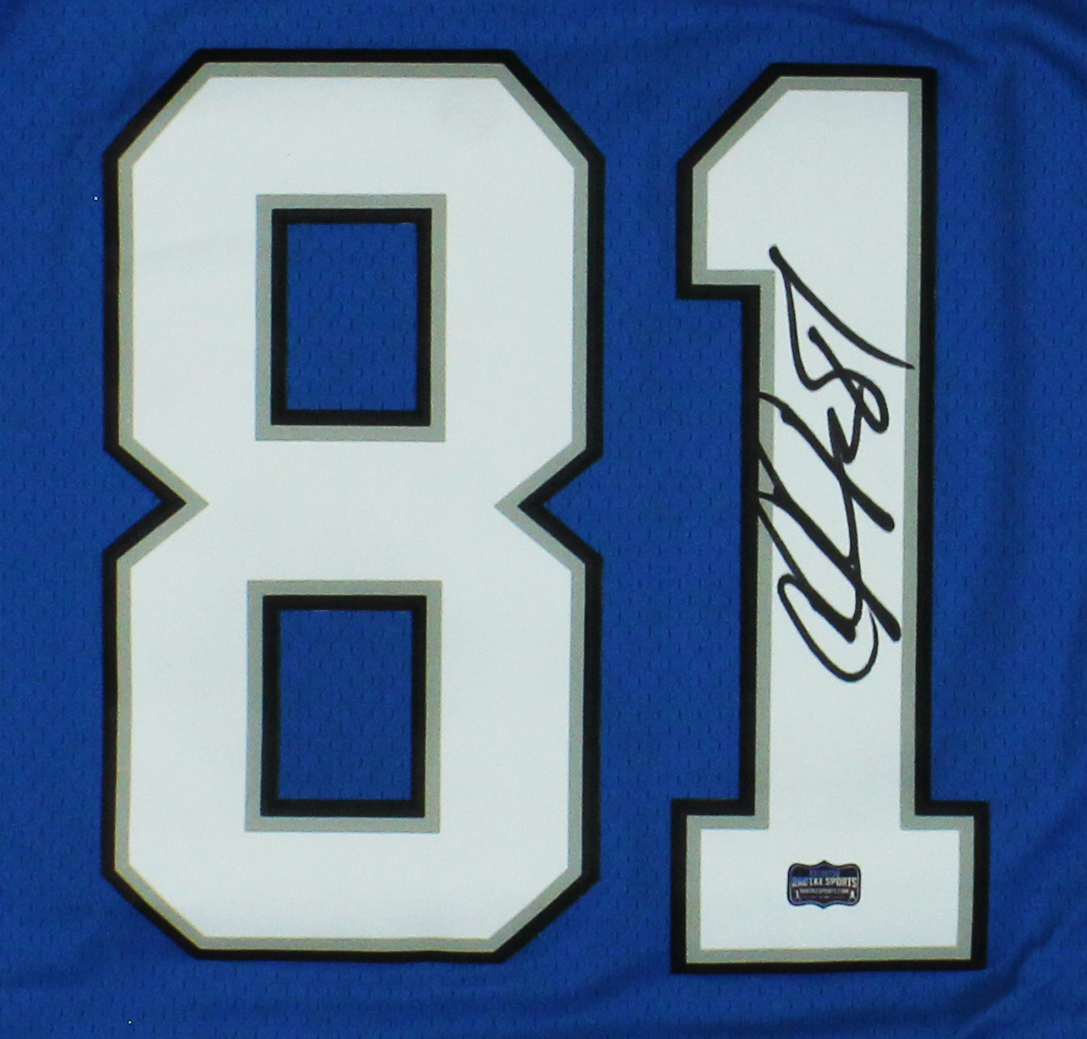Calvin Johnson Signed Detroit Lions Mitchell & Ness Blue NFL Jersey - Image 2