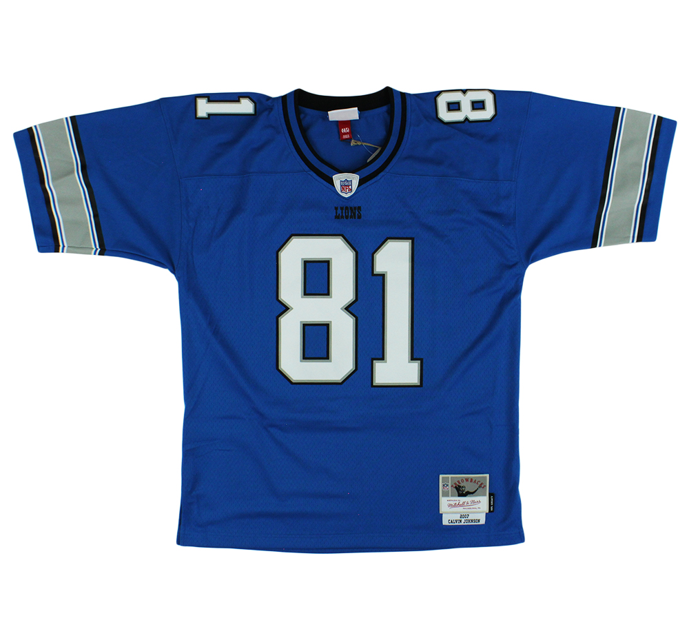 Calvin Johnson Signed Detroit Lions Mitchell & Ness Blue NFL Jersey - Image 3