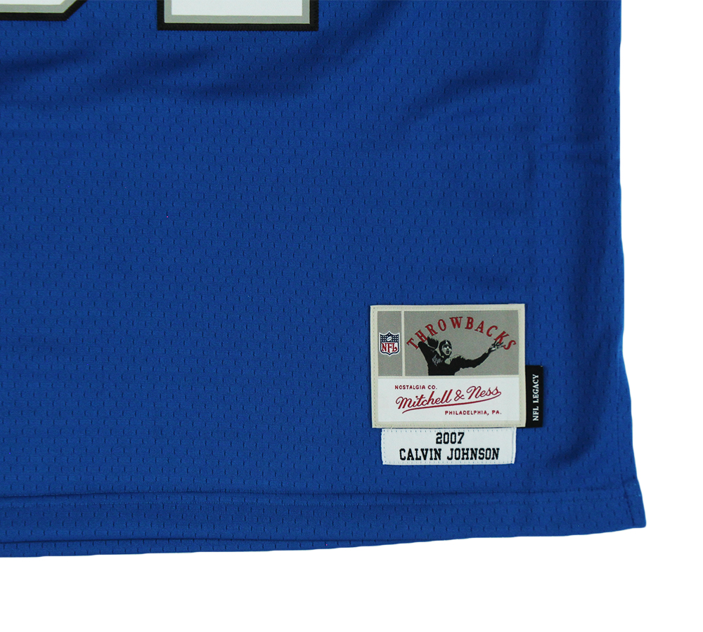 Calvin Johnson Signed Detroit Lions Mitchell & Ness Blue NFL Jersey - Image 4