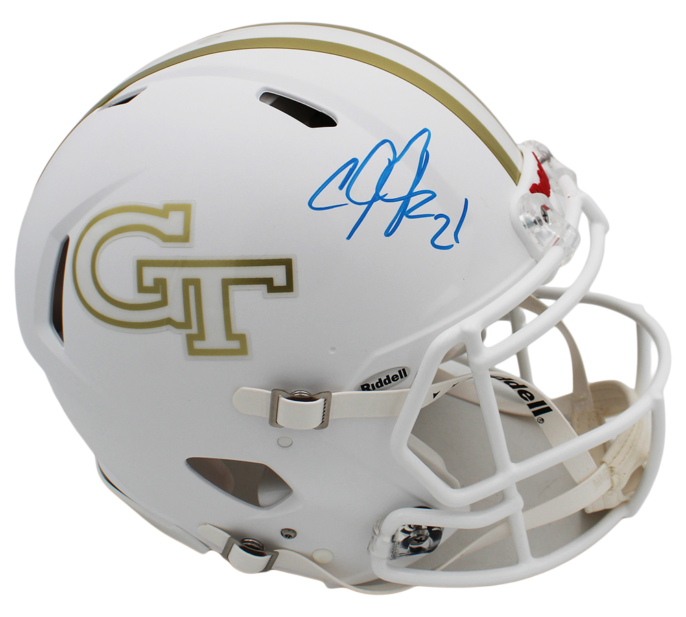 Calvin Johnson Signed Georgia Tech Yellow Jackets Speed Authentic Flat White NCAA Helmet