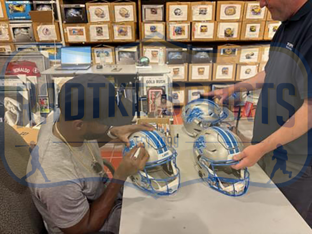 Calvin Johnson Signed Detroit Lions Mitchell & Ness Blue NFL Jersey - Image 5
