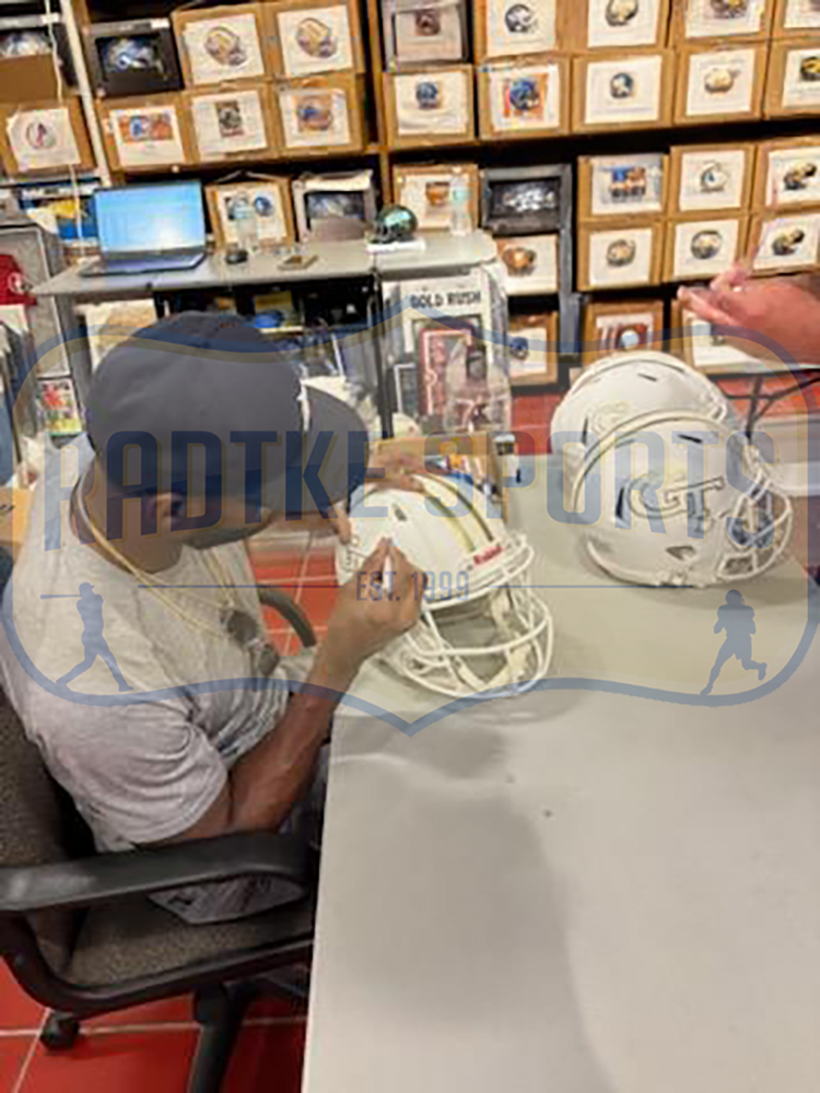 Calvin Johnson Signed Georgia Tech Yellow Jackets Speed Authentic Flat White NCAA Helmet - Image 2