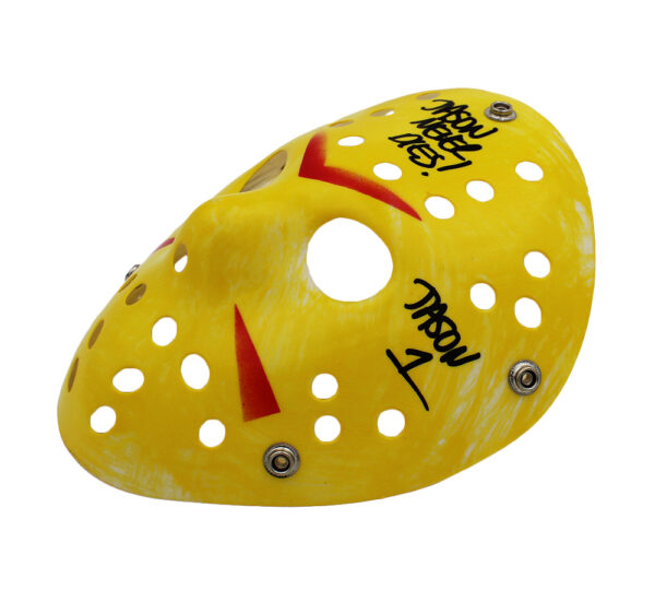 Ari Lehman Signed Friday the 13th Yellow Costume Mask with "Jason 1 & Jason Never Dies" Inscription - Image 3