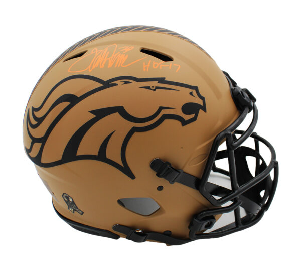 Terrell Davis Signed Denver Broncos Speed Authentic Salute To Service 2 NFL Helmet with "HOF 17" Inscription