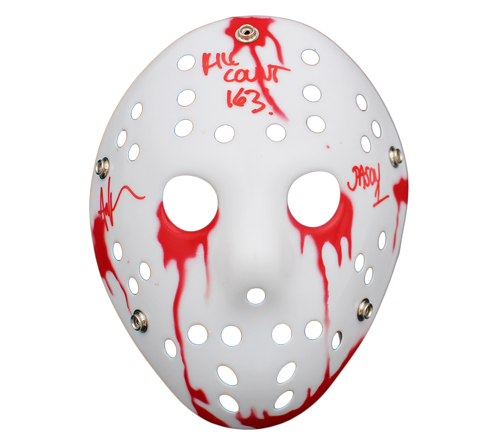 Ari Lehman Signed Friday the 13th White Bloody Costume Mask with "Jason 1 & Kill Count 163" Inscription - Image 2