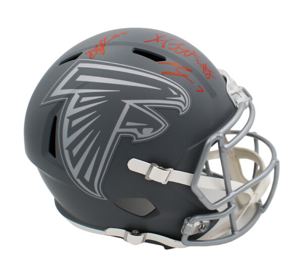 Drake London, Kyle Pitts & Bijan Robinson Signed Atlanta Falcons Speed Full Size Slate NFL Helmet - Image 2