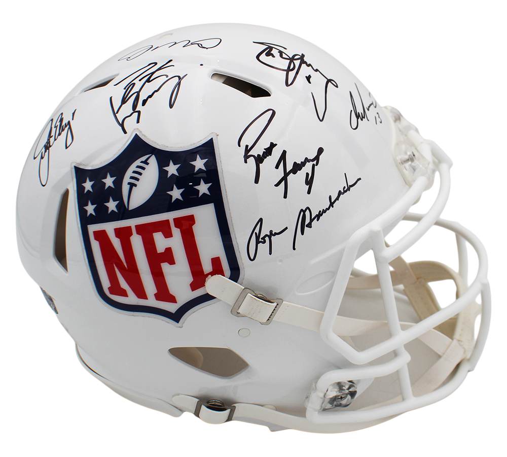 Hall of Fame Quarterbacks Multi-Signed Speed Authentic NFL Shield Helmet with 7 Signatures including Steve Young, Joe Montana, Brett Favre