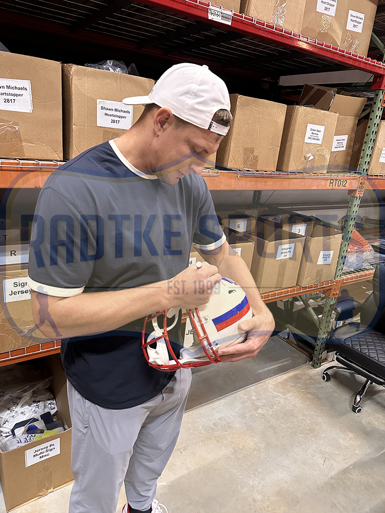 Rob Gronkowski Signed New England Patriots Speed Full Size Throwback 1990-1992 Red Facemask NFL Helmet - Image 2