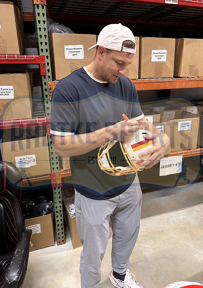 Rob Gronkowski Signed Tampa Bay Buccaneers Speed Authentic Throwback White NFL Helmet - Image 2