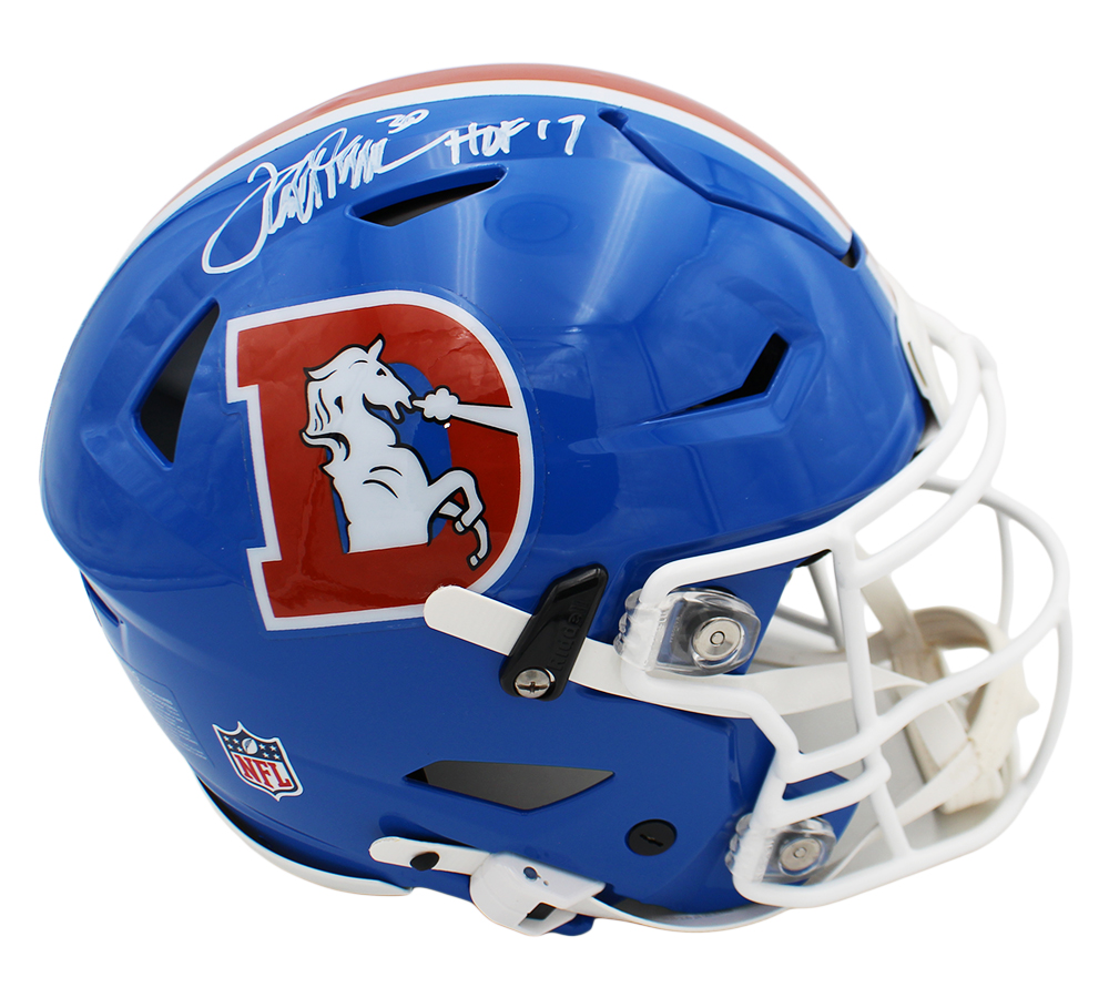 Terrell Davis Signed Denver Broncos Speed Flex Authentic Throwback '75-'96 Blue NFL Helmet with "HOF 17" Inscription - Image 4