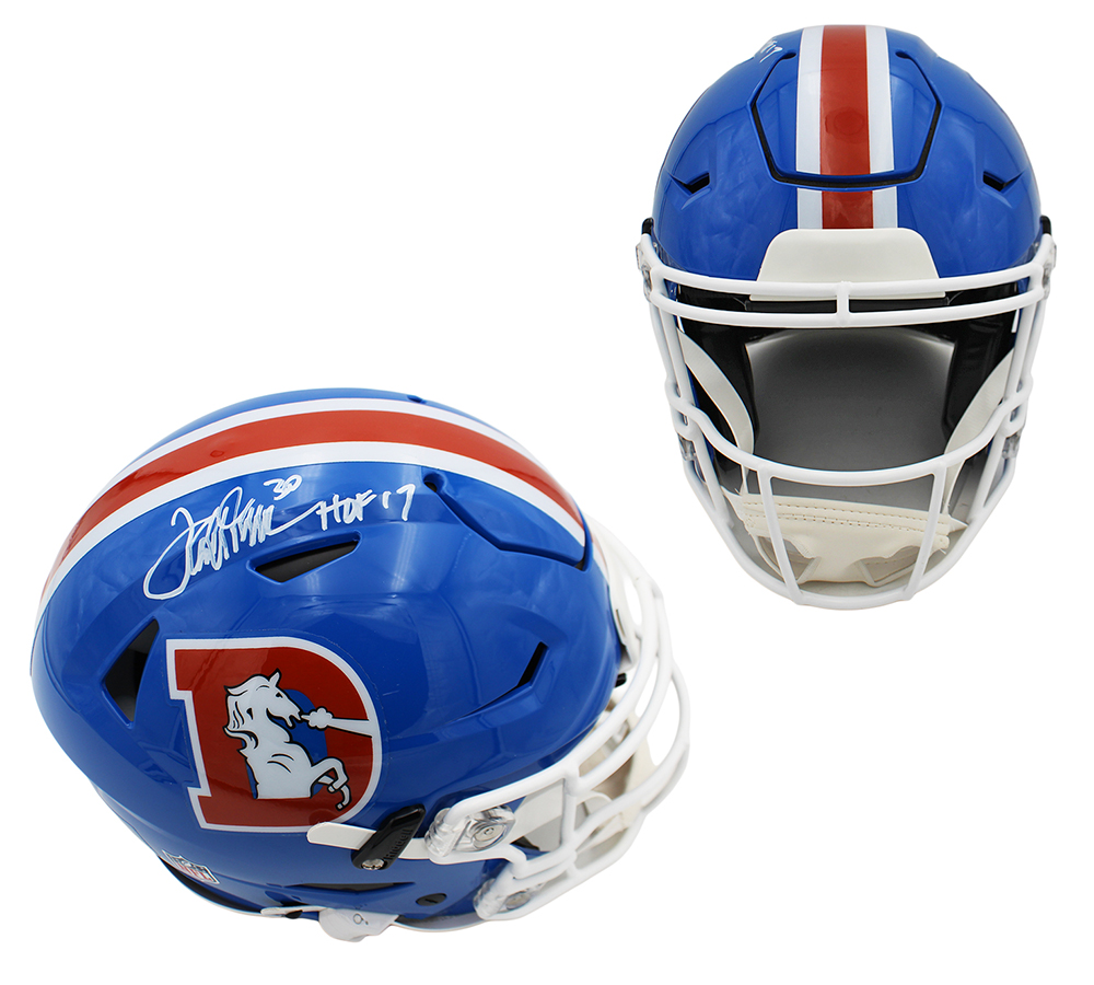 Terrell Davis Signed Denver Broncos Speed Flex Authentic Throwback '75-'96 Blue NFL Helmet with "HOF 17" Inscription