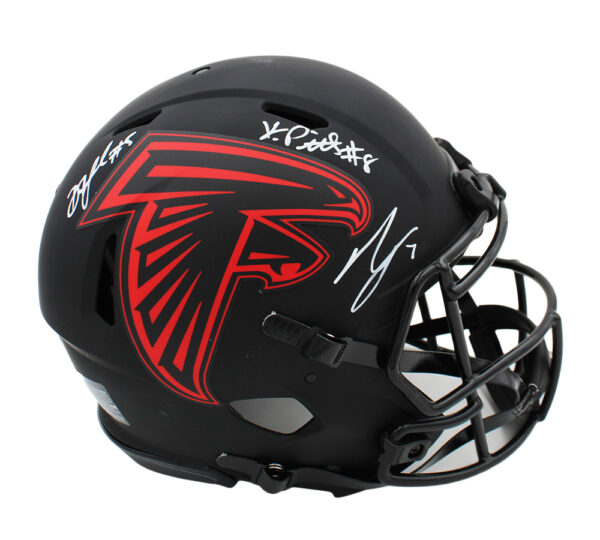Drake London, Bijan Robinson, and Kyle Pitts Signed Atlanta Falcons Speed Authentic Eclipse NFL Helmet - Image 2