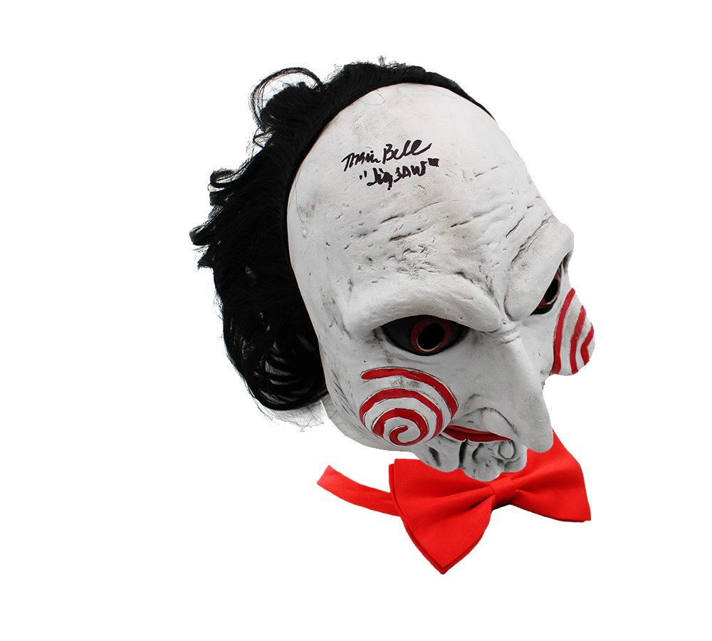 Tobin Bell Signed Saw Movie Costume Billy Mask with "Jigsaw" Inscription
