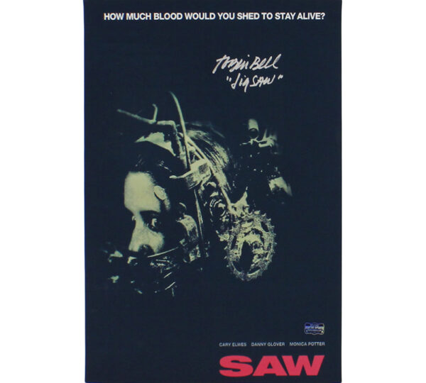 Tobin Bell Signed Saw Movie Unframed 12x18 Reverse Bear Trap Canvas Photo with "Jigsaw" Inscription