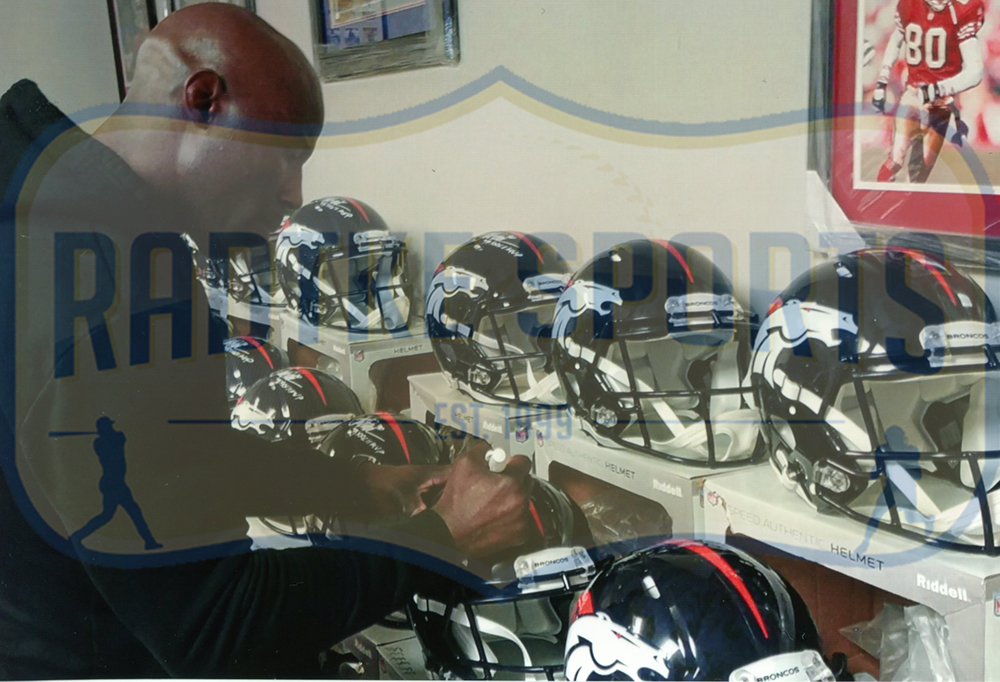 Terrell Davis Signed Officially Licensed Denver Broncos Speed Authentic Custom Blue Flame NFL Helmet with "SB XXXII MVP" Inscription - Image 3