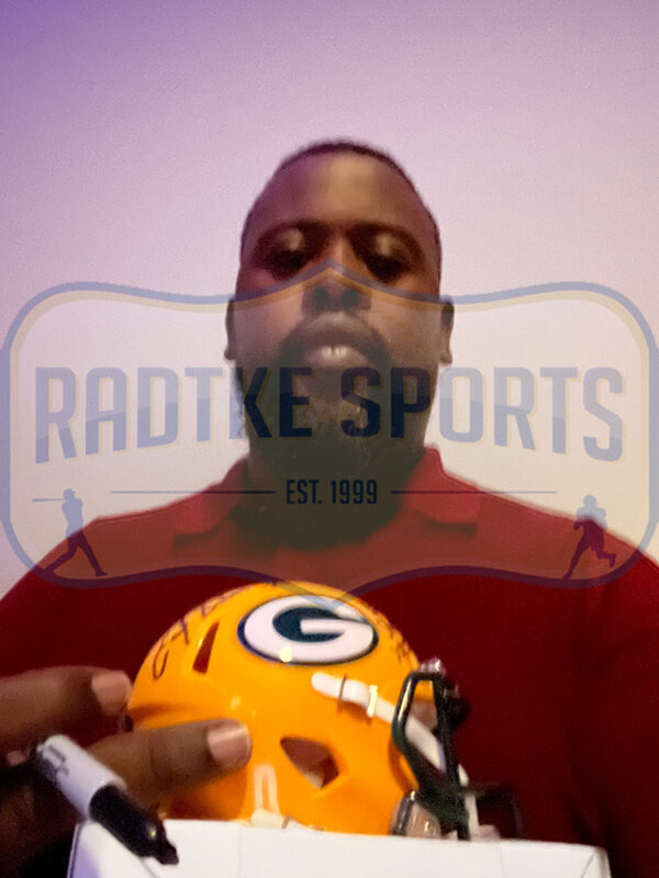 Earl Dotson Signed Green Bay Packers Speed NFL Mini Helmet with "SB XXXI Champs" Inscription - Image 3