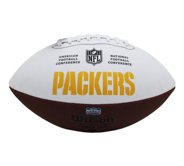 Gilbert Brown Signed Green Bay Packers Embroidered White Football with "The Gravedigger, SB 31 Champ, GBP HOF '08" Inscription - Image 2