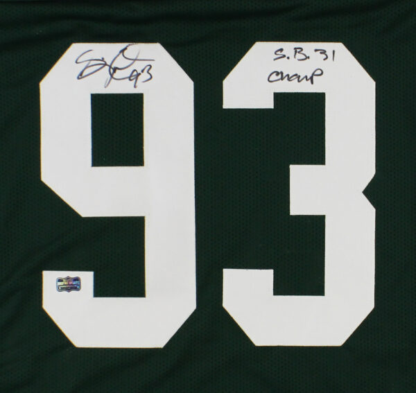 Gilbert Brown Signed Green Bay Custom Green Jersey with "SB XXXI Champs" Inscription - Image 2