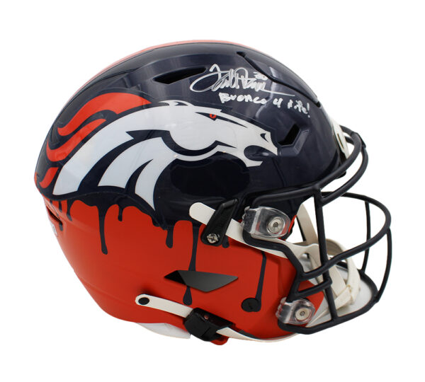Terrell Davis Signed Denver Broncos Speed Flex Authentic Custom Drip NFL Helmet with "Bronco 4 Life!" Inscription - Image 2