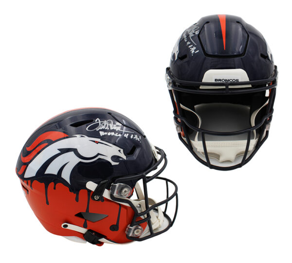 Terrell Davis Signed Denver Broncos Speed Flex Authentic Custom Drip NFL Helmet with "Bronco 4 Life!" Inscription