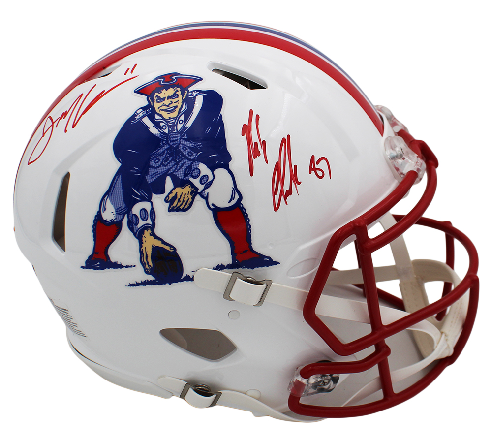 Julian Edelman and Rob Gronkowski Signed New England Patriots Speed Authentic Throwback 1990-92 NFL Helmet - Image 2