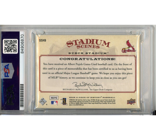 Albert Pujols Signed St. Louis Cardinals Upper Deck 2008 #SS49 Gem Mint 10 Encapsulated Card - Image 2