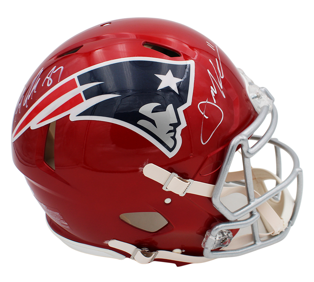 Julian Edelman and Rob Gronkowski Signed New England Patriots Speed Authentic Flash NFL Helmet