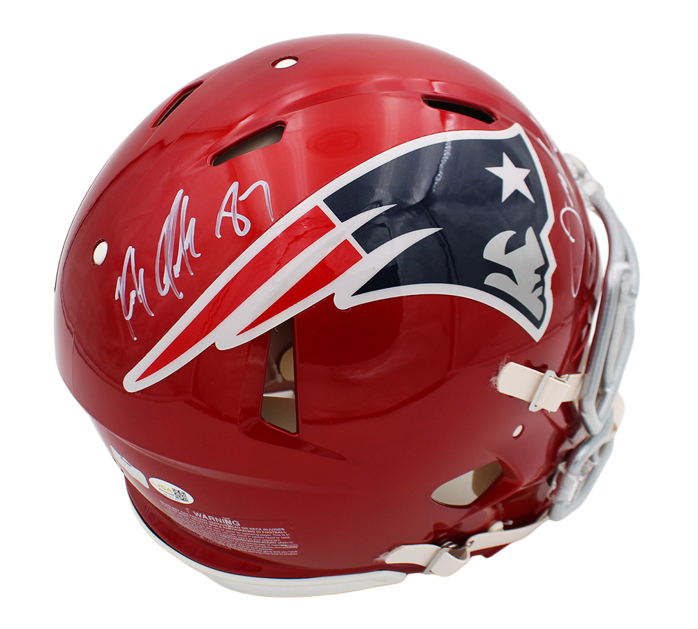 Julian Edelman and Rob Gronkowski Signed New England Patriots Speed Authentic Flash NFL Helmet - Image 3