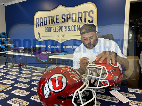 Steve Smith Sr. Signed Utah Utes Speed Full Size Radiant Red NCAA Helmet - Image 3