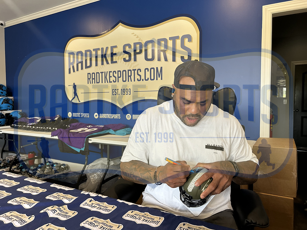 Steve Smith Sr. Signed Carolina Panthers Speed Salute to Service NFL Mini Helmet With "Agent 89" Inscription - Image 3