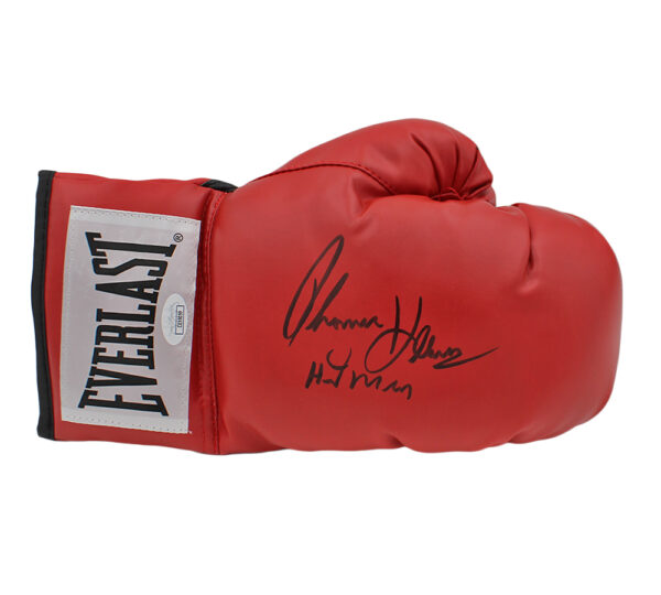 Tommy Hearns Signed Everlast Red Boxing Glove with "Hitman" Inscription