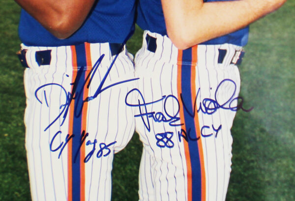 Dwight Gooden and Frank Viola Signed New York Mets Unframed 11x14 MLB Photo with "CY 85" & "88 AL CY" Inscritions - Image 2