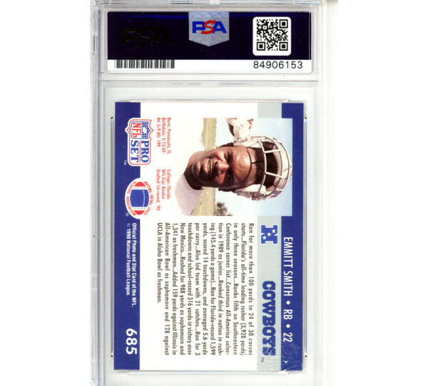 Emmitt Smith Signed Dallas Cowboys 1990 NFL Pro Set Gem Mint 9 Graded Encapsulated Card - Image 2