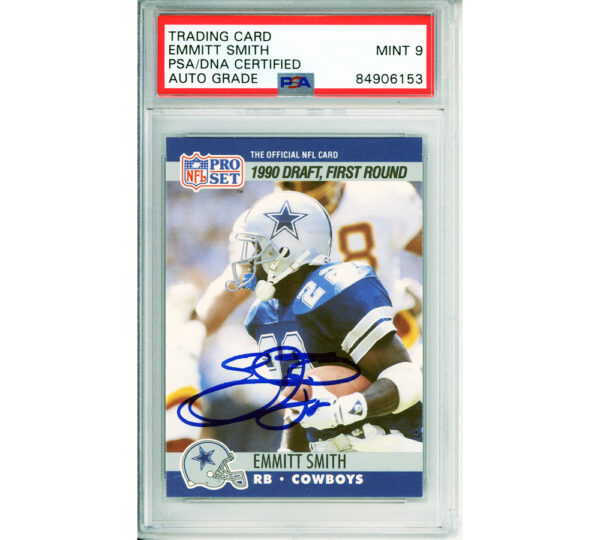 Emmitt Smith Signed Dallas Cowboys 1990 NFL Pro Set Gem Mint 9 Graded Encapsulated Card